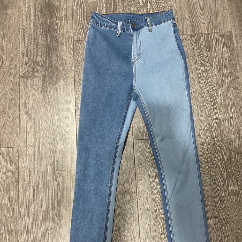 Spliced high waisted skinny jeans